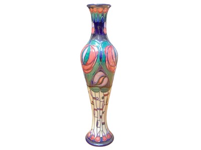 Lot 1106 - Moorcroft Pottery Charles Rennie Mackintosh slender tall vase, bearing Liberty label to the base, boxed