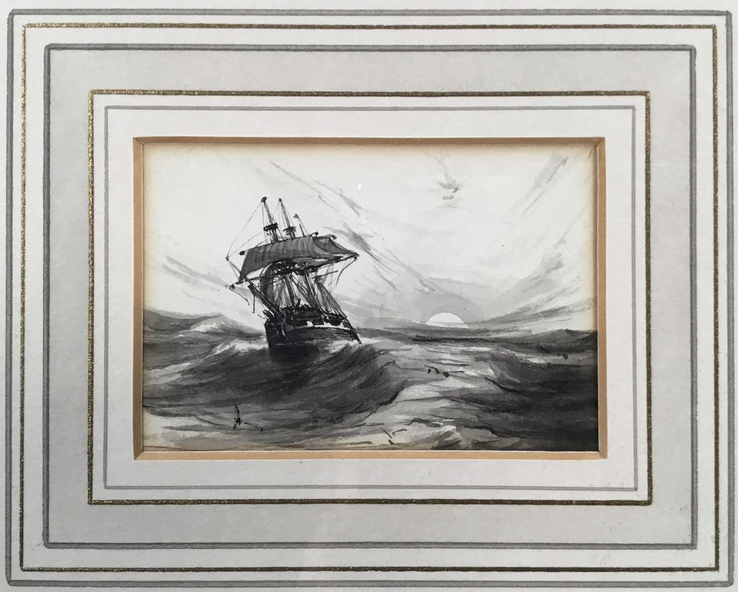Lot 193 - English School, late 19th century, monochrome watercolour - vessel at sea, 6cm x 8.5cm, in glazed gilt frame