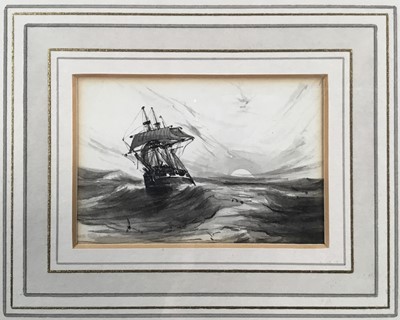 Lot 193 - English School, late 19th century, monochrome watercolour - vessel at sea, 6cm x 8.5cm, in glazed gilt frame