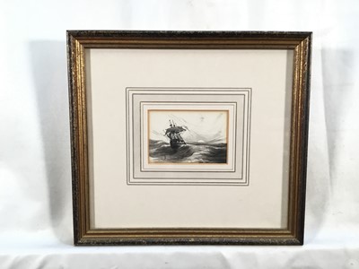 Lot 193 - English School, late 19th century, monochrome watercolour - vessel at sea, 6cm x 8.5cm, in glazed gilt frame