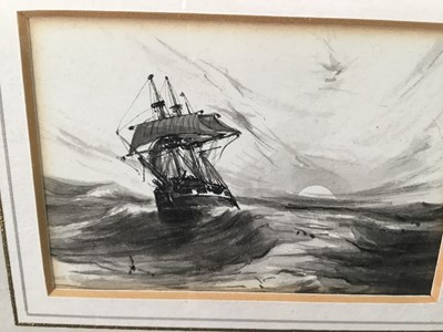 Lot 193 - English School, late 19th century, monochrome watercolour - vessel at sea, 6cm x 8.5cm, in glazed gilt frame