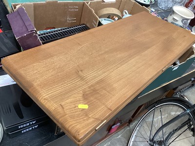 Lot 1252 - Ercol extending dining table with two extra leaves opening to 226cm x 90cm (155cm with no leaves) together with a set of eight Ercol stick back chairs including one carver