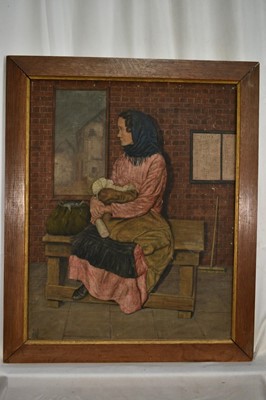 Lot 1421 - 20th century British School, oil on canvas, mother and child in a station, signed 'Hay', 50cm x 40cm, framed