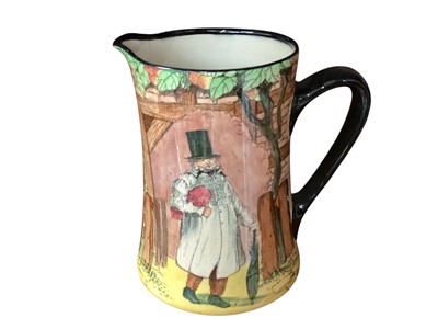 Lot 585 - Clarice Cliff fruit bowl & preserve pot, plus Burleigh bird handle ewer & Royal Doulton Gaffers jug (4)