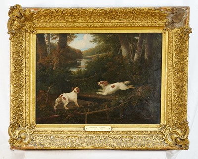 Lot 1287 - I. Rothwell, English School, early 19th century, oil on canvas - Gun Dogs, 33cm x 45.5cm, in gilt frame