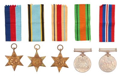 Lot 39 - Second World War casualty medal group comprising 1939 – 1945 Star, Air Crew Europe Star with France and Germany clasp, Africa Star, Defence and War medals