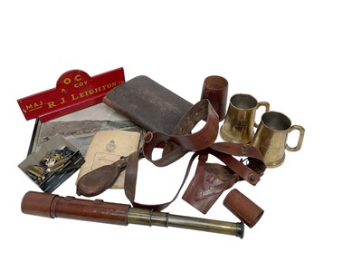 Lot 717 - First World War period brass spotting scope by W. Gregory & Co Ltd, together with other M ilitaria to include a Sam Browne belt, military badges, maps, tankards and other related items.