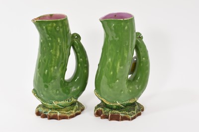 Lot 148 - Pair of unusual Victorian majolica jugs in the form of cucumbers with lozenge registration marks to bases.