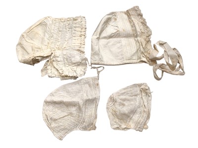 Lot 2110 - Group of antique christening gowns, bonnets, petticoats and a nightie, antique embroidered kid