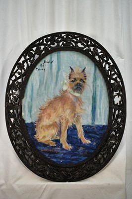 Lot 1413 - Walter Lockenburg (1875-1921) oil on canvas - ‘Bibelot’, a dog, signed, inscribed ‘Peking’ and dated 1915, 47cm x 37cm, in carved hardwood frame