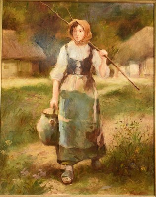 Lot 1417 - Luc Sharon (1861-1923) oil on canvas - A country maid carrying milk, signed, 76cm x 60cm, in gilt frame