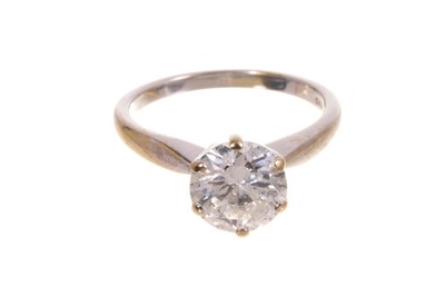 Lot 593 - Diamond single stone ring with a brilliant cut diamond estimated to weigh approximately 1.85cts in six claw setting on 18ct white gold shank. Ring size L½