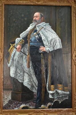 Lot 1408 - English School, 20th century, oil on canvas - A Portrait of King Edward Vll, 90cm x 59cm, in gilt frame