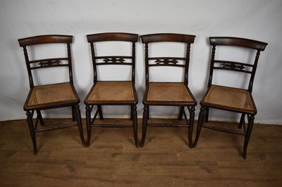 Lot 1637 - Matched set of eight Regency rosewood grained and cane seated dining chairs