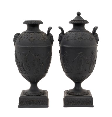 Lot 244 - Pair of early 19th century Wedgwood black basalt vases