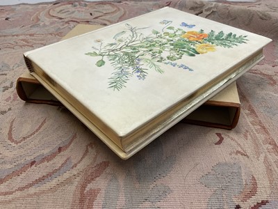 Lot 1702 - Fore-Edge painting - Sarah Bunney - Illustrated book on Herbs, in fine painted vellum binding, slip case