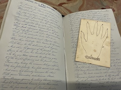 Lot 1710 - Fine quality William IV lady’s jottings album, with butterfly painting, handwritten recipes, etc