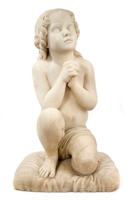 Lot 1098 - After Luigi Pampaloni (1791-1847): Large carved marble figure of a praying boy
