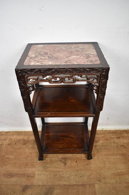 Lot 1609 - Late 19th century Chinese hardwood occasional table with inset marble top.