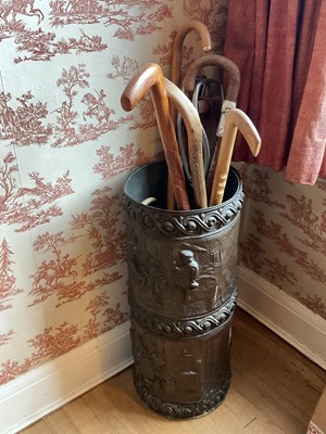 Lot 1502 - Dutch embossed copper stick stand