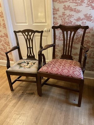 Lot 1503 - Early George III mahogany open elbow chair and another simila