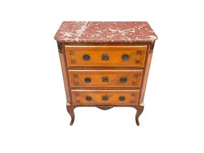 Lot 1507 - Late 18th century continental marble topped three drawer commode