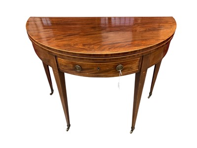 Lot 1511 - George III mahogany and boxwood line inlaid demi-lune tea table