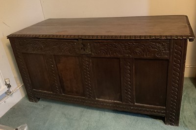 Lot 1509 - Late 17th century carved oak coffer