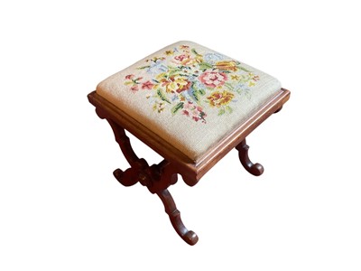 Lot 1520 - Regency walnut X-frame tapestry upholstery stool