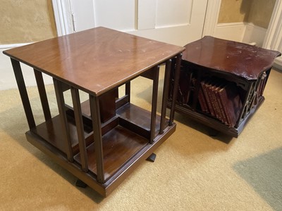 Lot 1523 - Two early 20th century wooden tabletop revolving bookcases