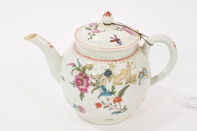 Lot 144 - A Worcester teapot, circa 1770, polychrome painted with flowers, 14cm high