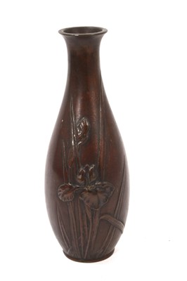 Lot 1113 - Japanese Meiji period bronze vase decorated with irises