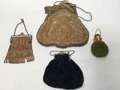 Lot 2112 - Crocodile handbag, group of vintage evening bags including Victorian drawstring embroidered bag, black cord