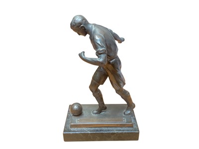 Lot 2454 - 1920s bronzed metal Football trophy with engraved inscription, dated 1928.