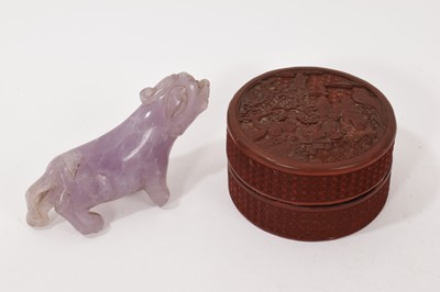 Lot 948 - Antique Chinese cinnabar lacquer box and a rose quartz carving