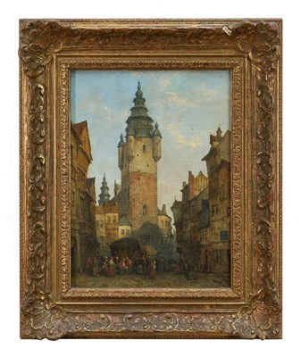 Lot 1296 - W. Wood, late 19th century, pair of oils on canvas - Continental Towns, signed and dated '88, 30cm x 22cm, in gilt frames