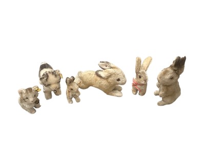 Lot 1973 - Steiff small mohair toys, two kittens and two rabbits plus another bunny probably Steiff (small hole in left ear but no button).