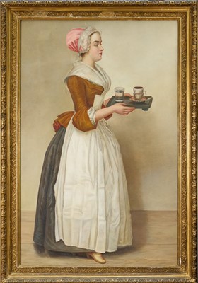 Lot 1419 - After Jean Étienne Liotard, 19th century, oil on canvas - The Chocolate Girl, 86cm x 56cm, in glazed gilt frame
