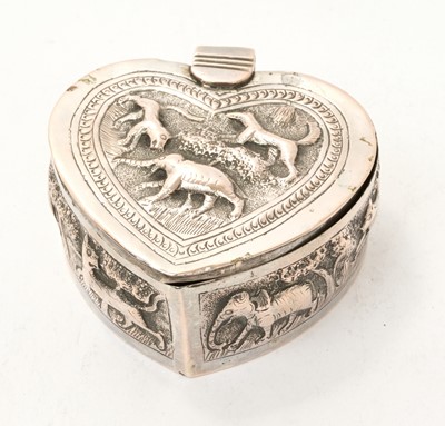Lot 376 - Indian silver trinket box in the form of a heart with hinged cover