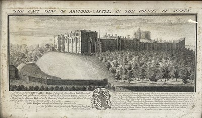 Lot 239 - 18th century Nathaniel Buck engraving of Arundel Castle, 1737, 22cm x 38.5cm, in glazed frame