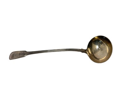 Lot 323 - William IV silver fiddle and thread pattern soup ladle