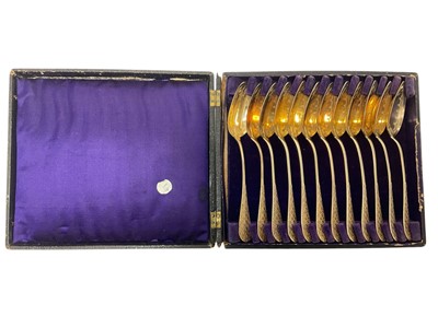 Lot 325 - Set of 12 19th century French silver gilt teaspoons in original fitted leather box