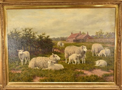 Lot 1420 - Joseph Dixon Clarke (1849-1944) oil on canvas, sheep in a landscape, signed and dated 1892, 46 x 67cm, gilt frame