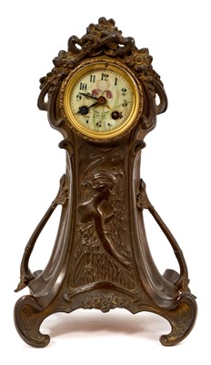 Lot 801 - French Art Nouveau mantel clock, retailed by Reed & Son, Cambridge