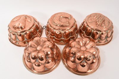 Lot 1106 - Five various antique copper jelly moulds
