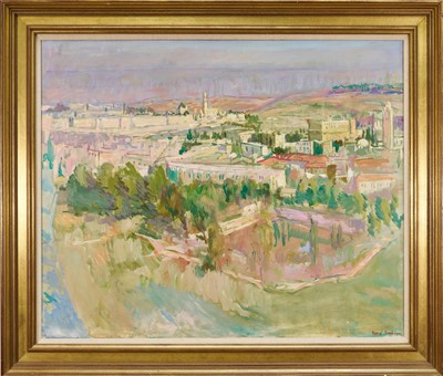 Lot 1393 - *David Graham (b. 1926), oil on canvas - view of Jerusalem, signed, in gilt frame