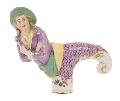 Lot 212 - Meissen figural cane handle, circa 1760