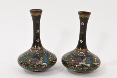 Lot 1128 - Pair of late 19th century Japanese cloisonné vases
