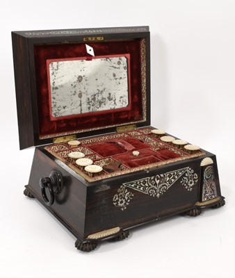 Lot 1122 - Early Victorian mother of pearl inlaid rosewood work box by Mechi, London