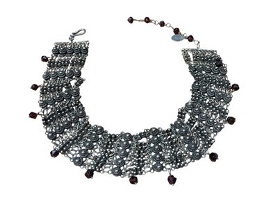 Lot 33 - Yvone Christa silver and garnet chocker necklace with filigree decoration and faceted garnet bead drops